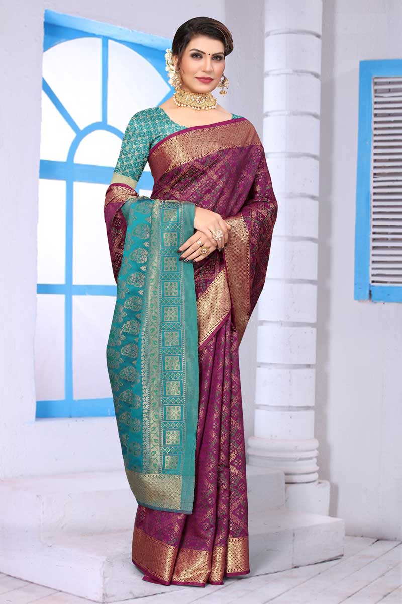 Excellent Patola Silk Fabric Wine Color Saree With Jacquard Work