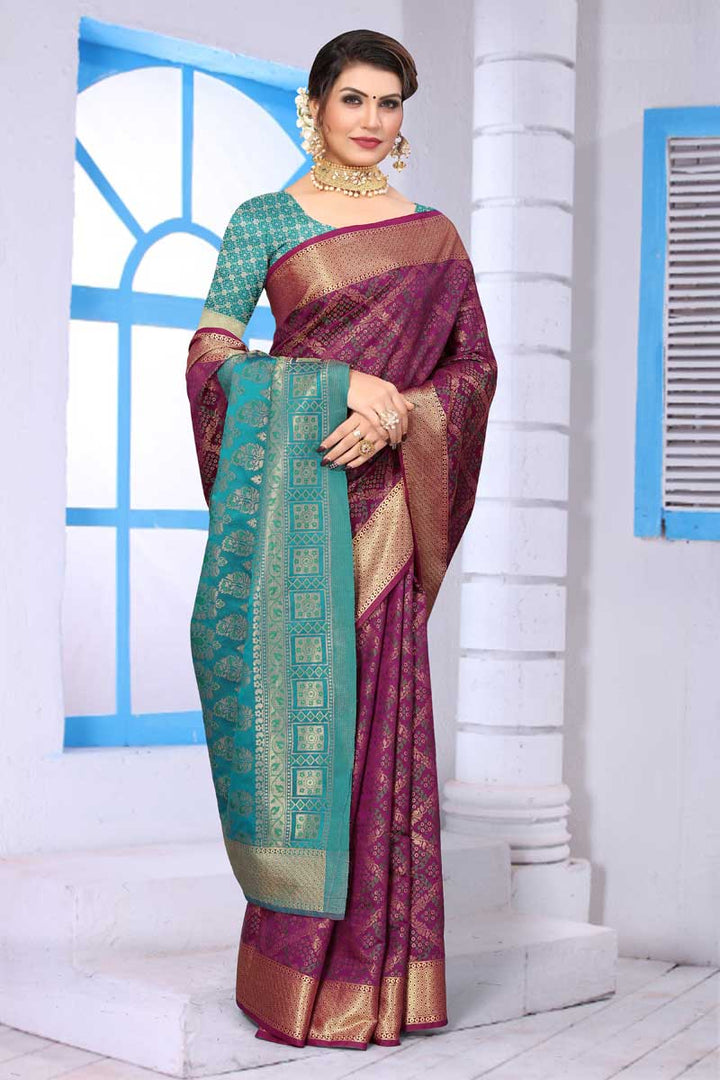 Excellent Patola Silk Fabric Wine Color Saree With Jacquard Work