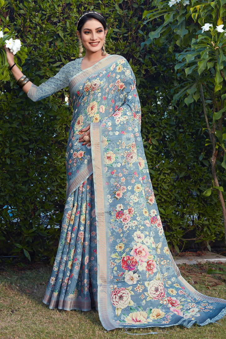 Incredible Cotton Cotton Silk Fabric Grey Color Festive Look Saree