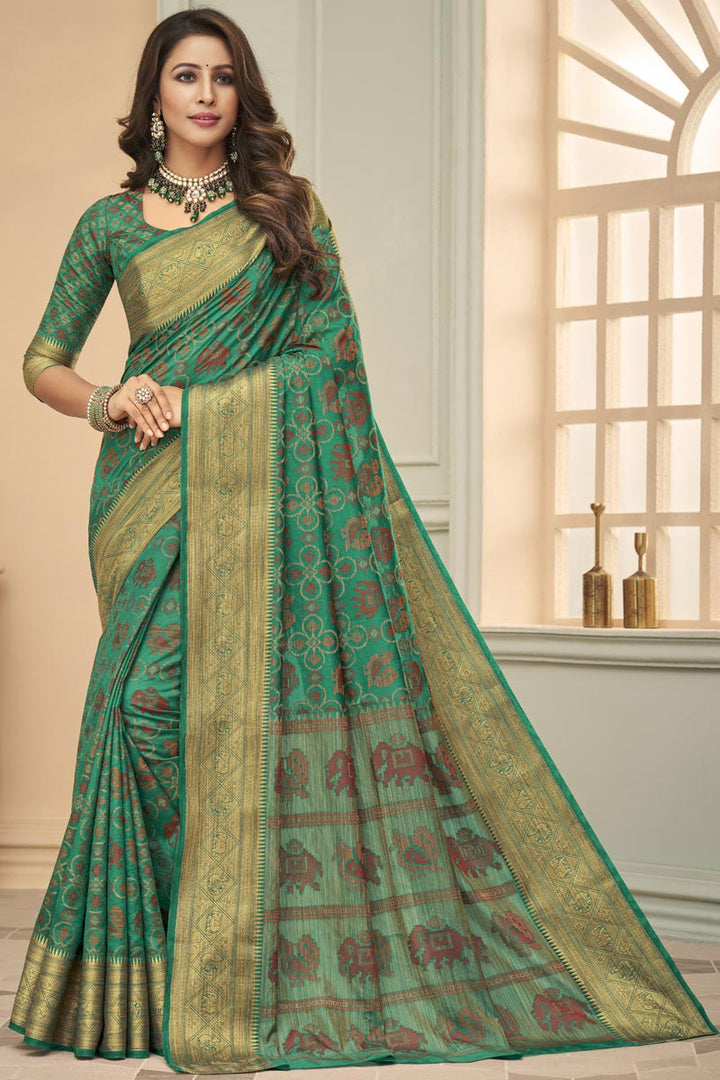Delicate Art Silk Fabric Festival Wear Green Color Weaving Work Saree