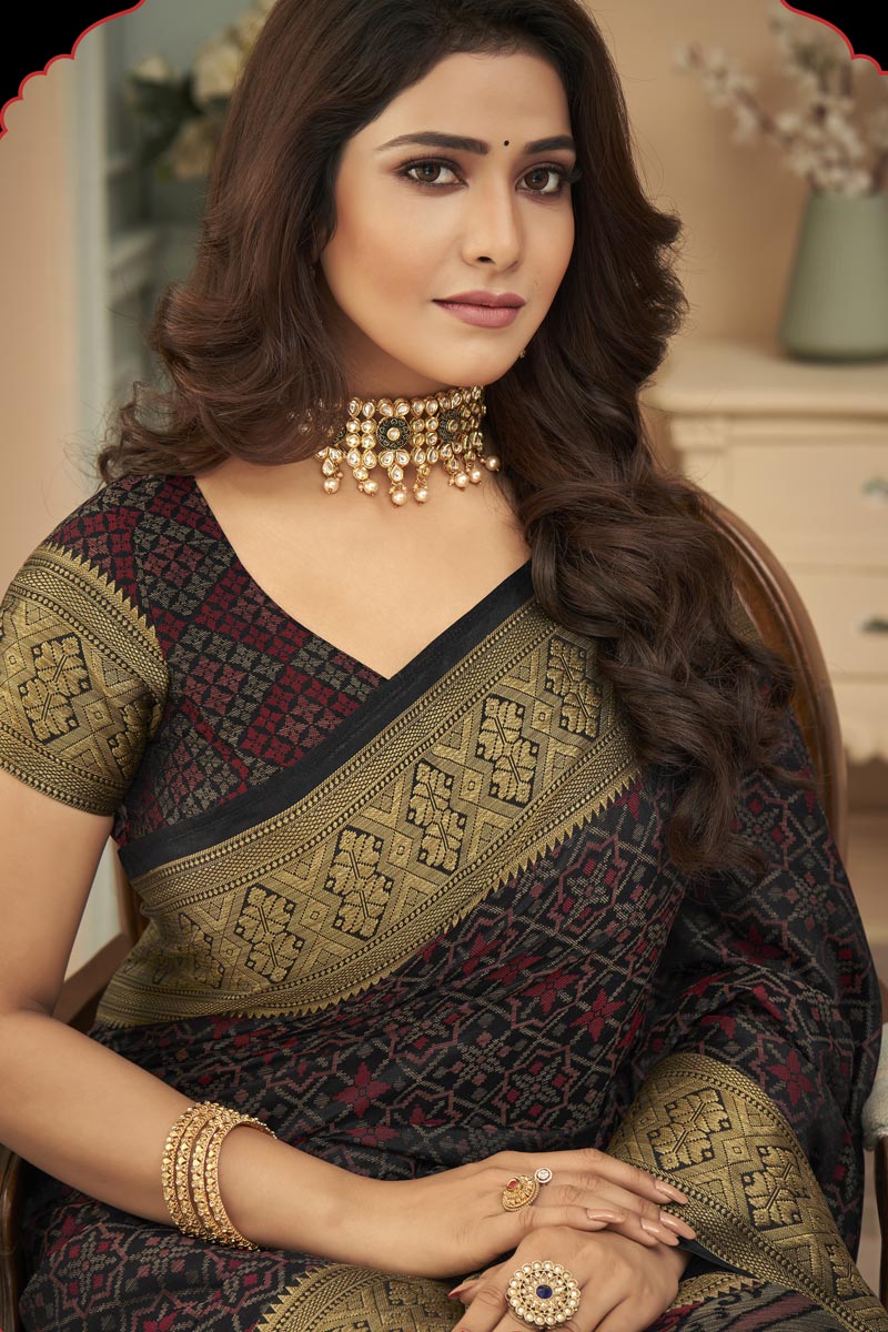 Festival Wear Art Silk Fabric Weaving Work Chic Saree In Black Color