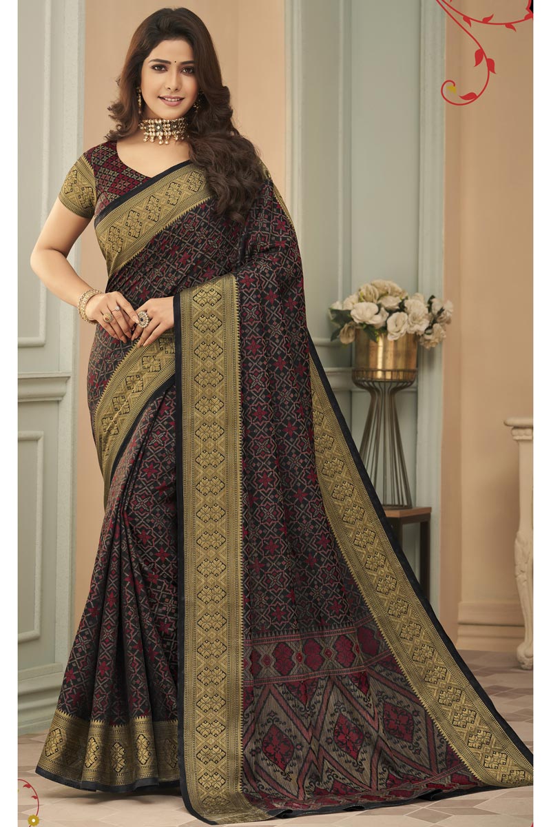 Festival Wear Art Silk Fabric Weaving Work Chic Saree In Black Color