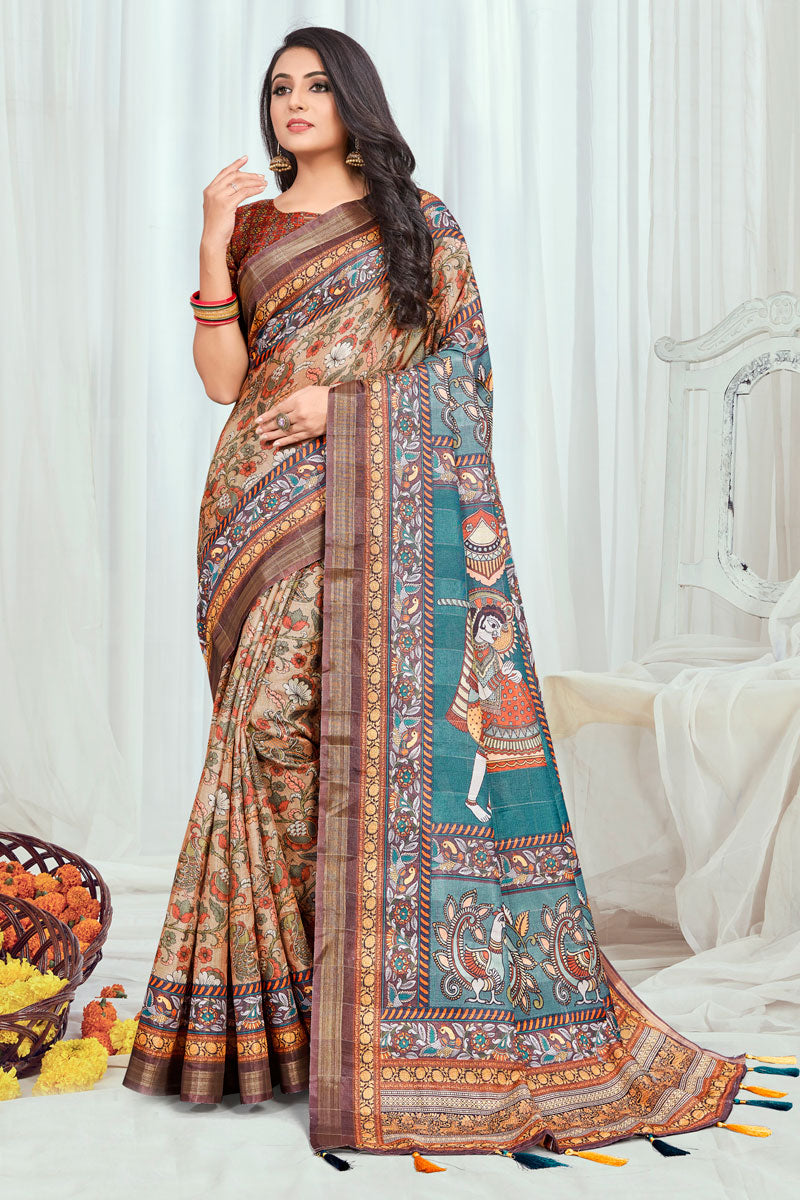 Radiant Beige Cotton Casual Printed Saree