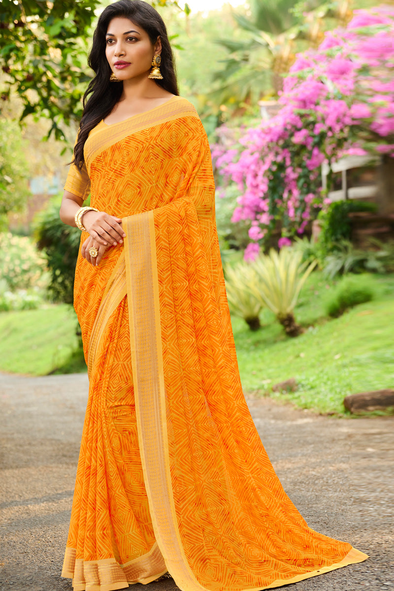 Orange Color On Casual Look Bewitching Georgette Printed Saree