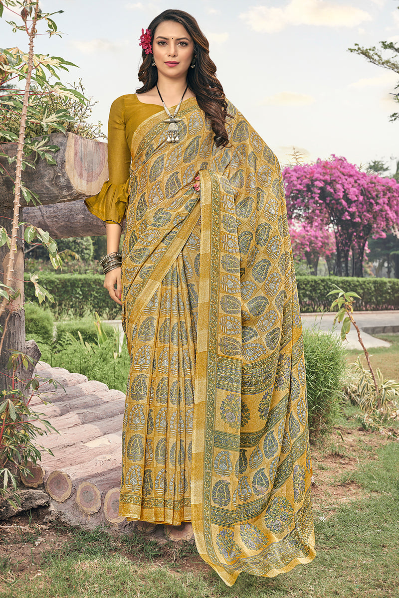 Yellow Color Chiffon Casual Sober Saree