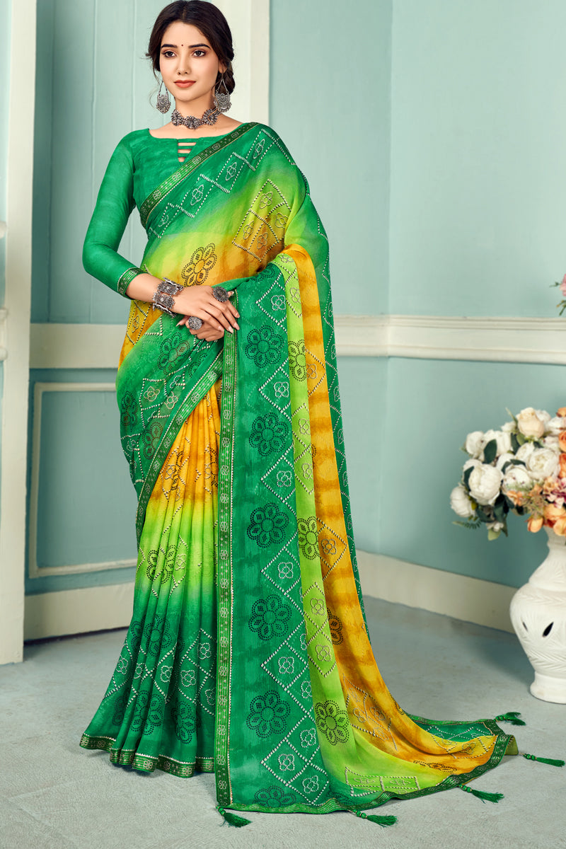 Green Chiffon Wonderful Printed Saree