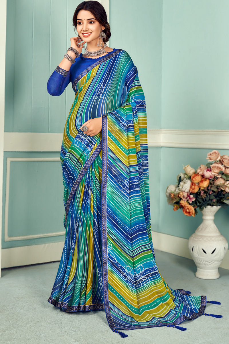 Chiffon Printed Saree In Artistic Multi Color