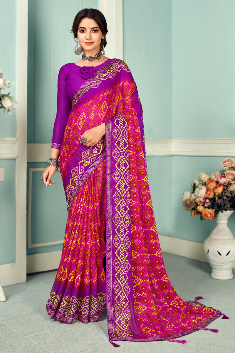 Appealing Rani Chiffon Printed Saree