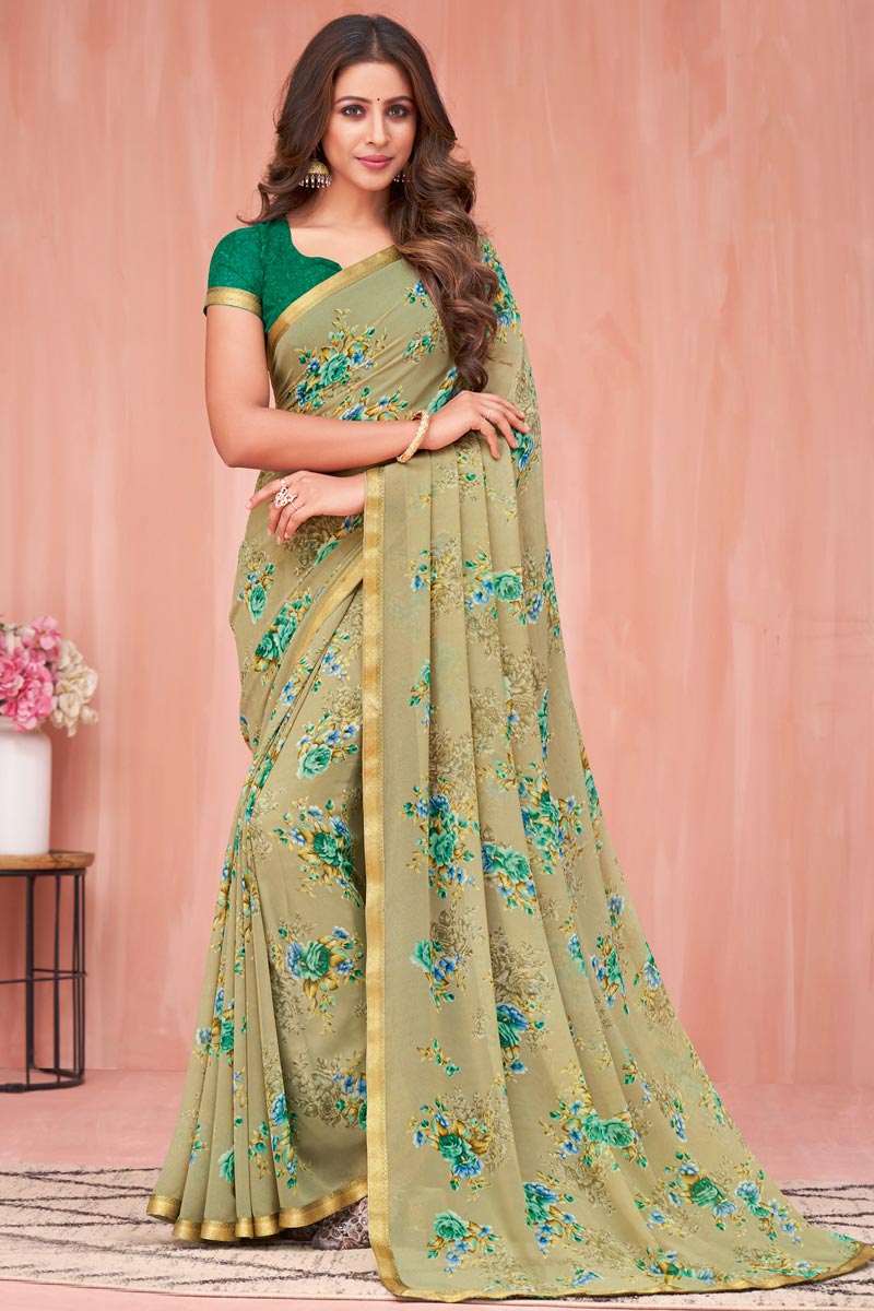 Awesome Beige Color Casual Look Saree In Georgette Fabric