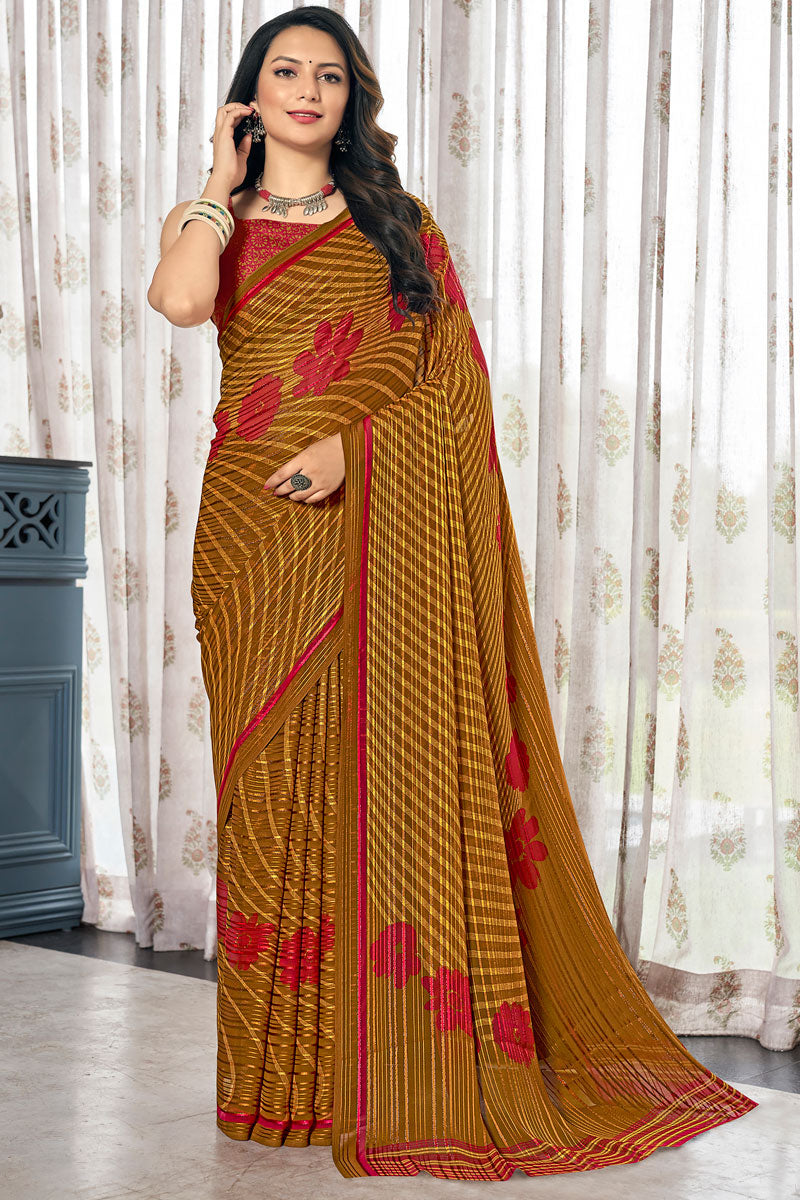 Radiant Casual Mustard Color Satin Saree