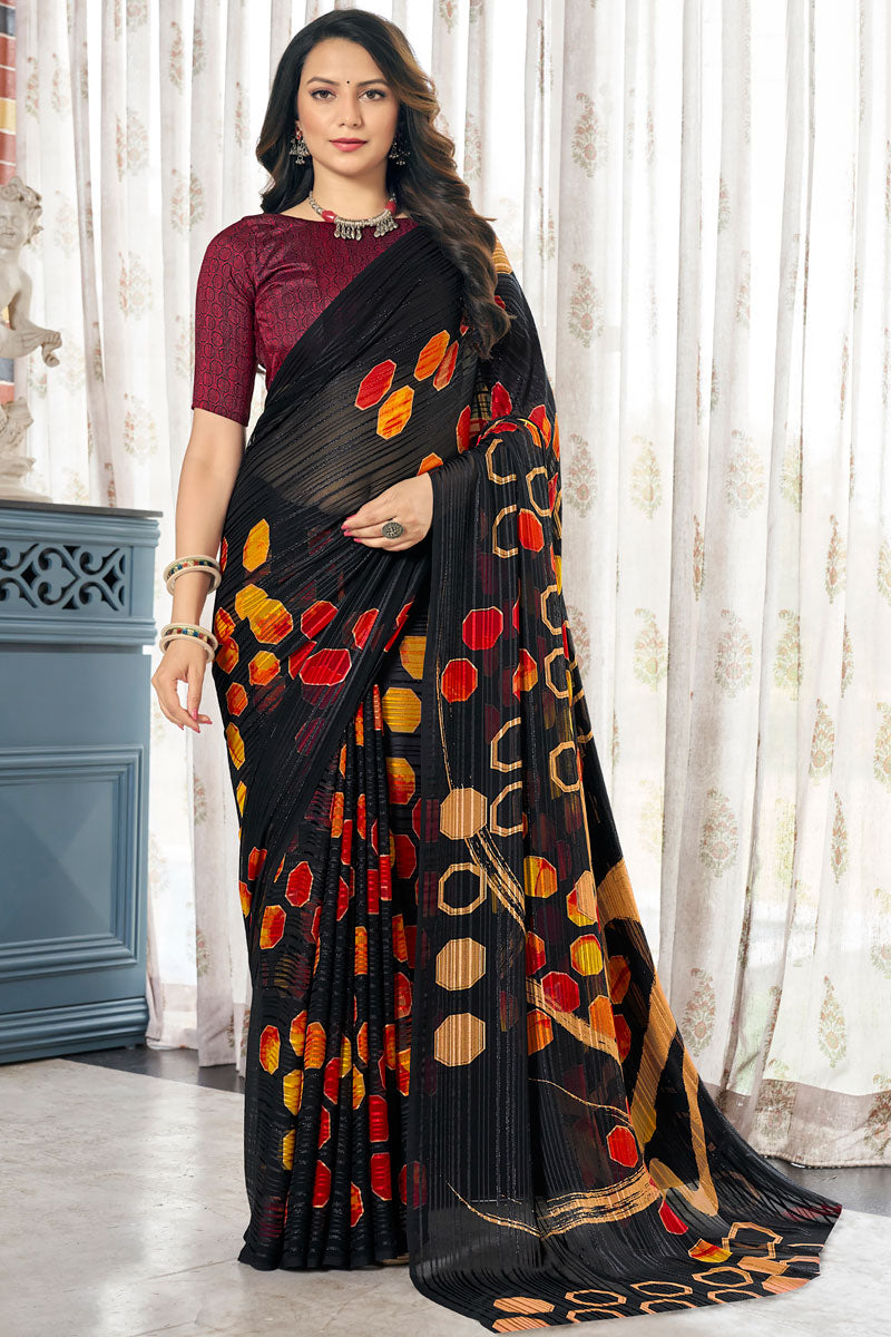 Captivating Casual Black Color Satin Saree