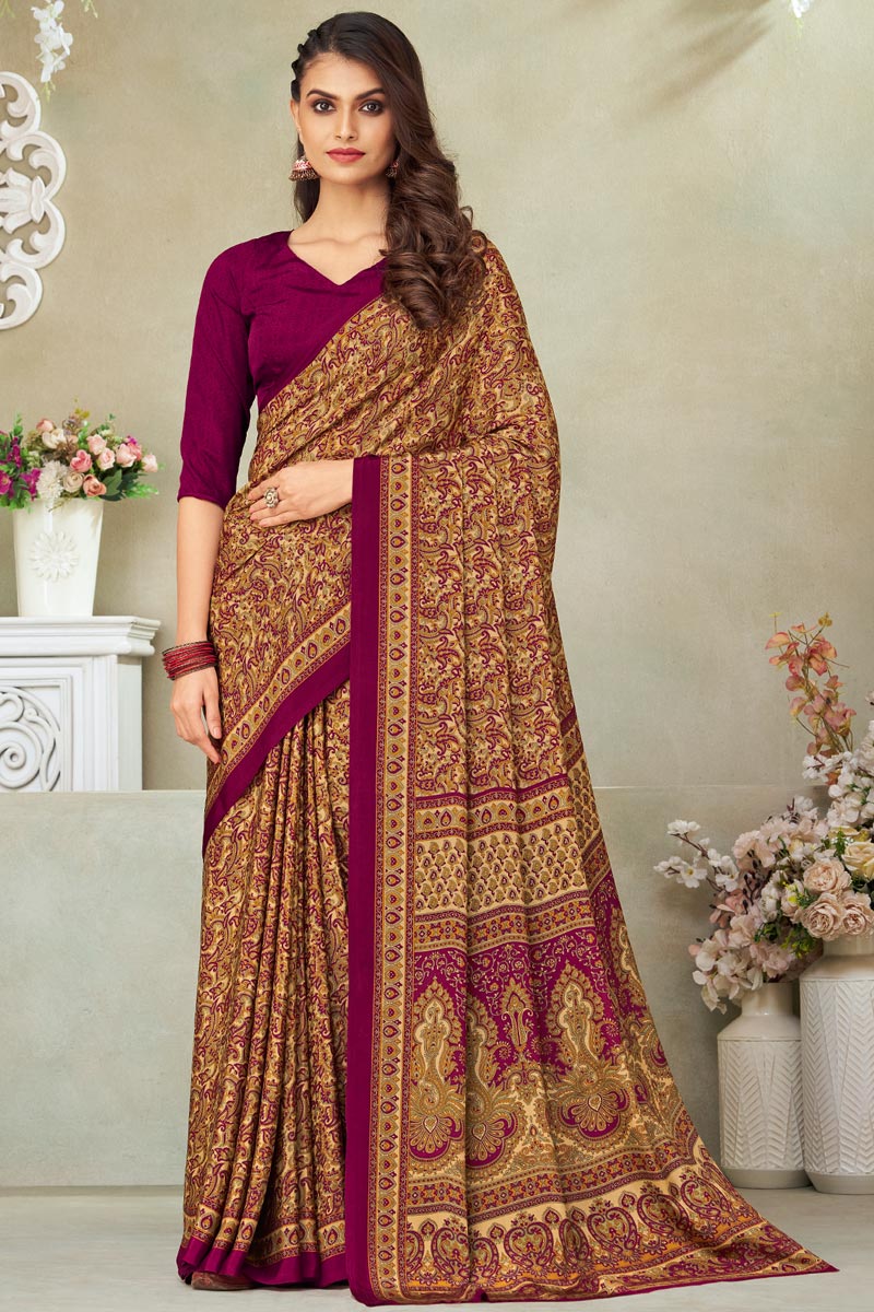 Multi Color Glorious Casual Look Crepe Silk Saree