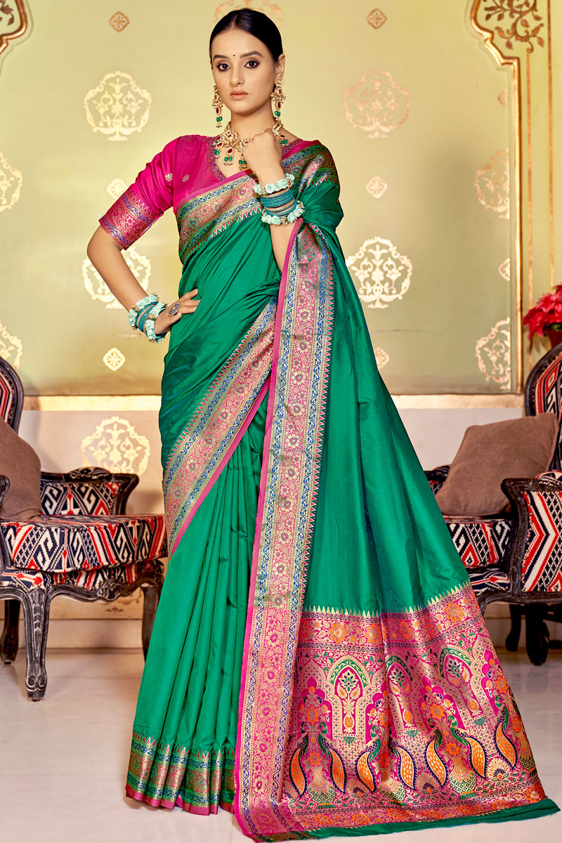 Green Color Weaving Work Art Silk Fabric Extravagant Saree