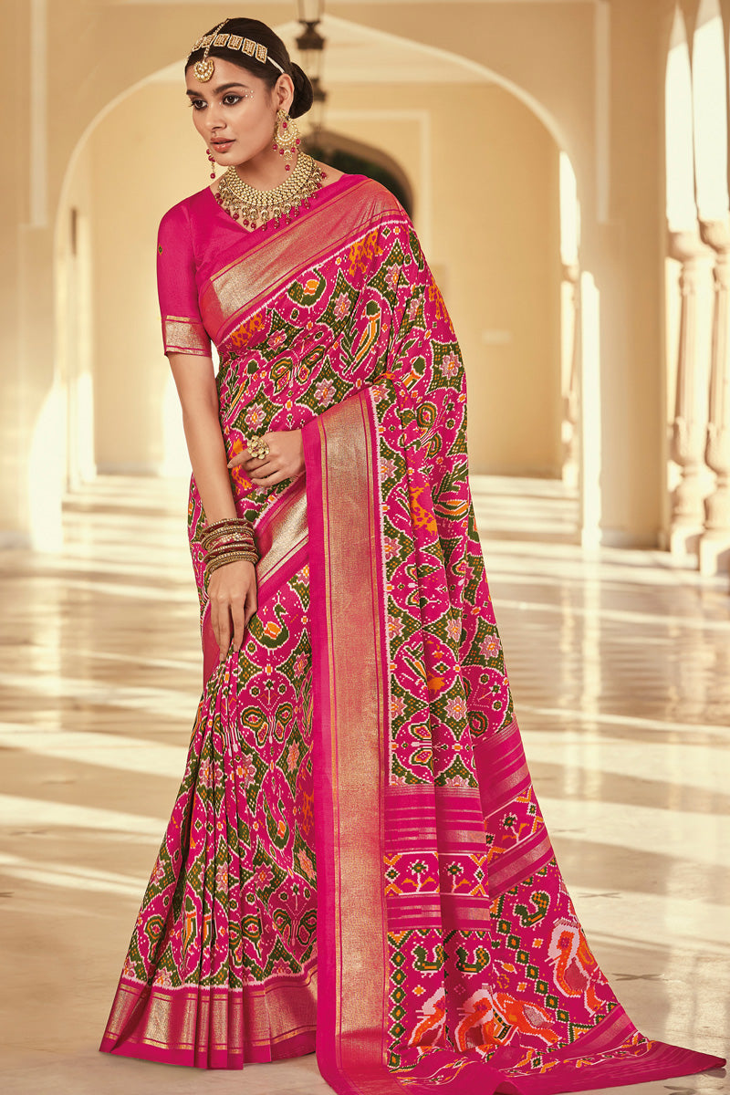 Radiant Rani Color Art Silk Fabric Foil Printed Saree