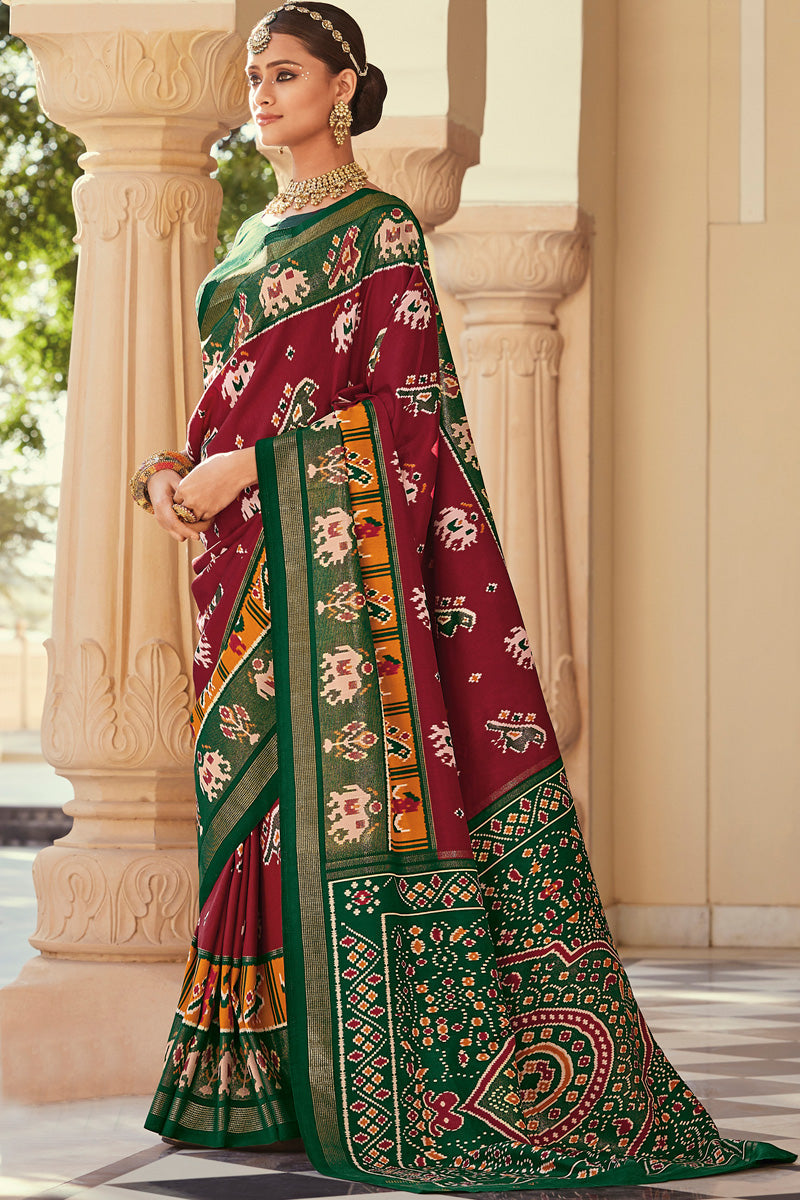 Charming Maroon Color Art Silk Fabric Foil Printed Work Saree