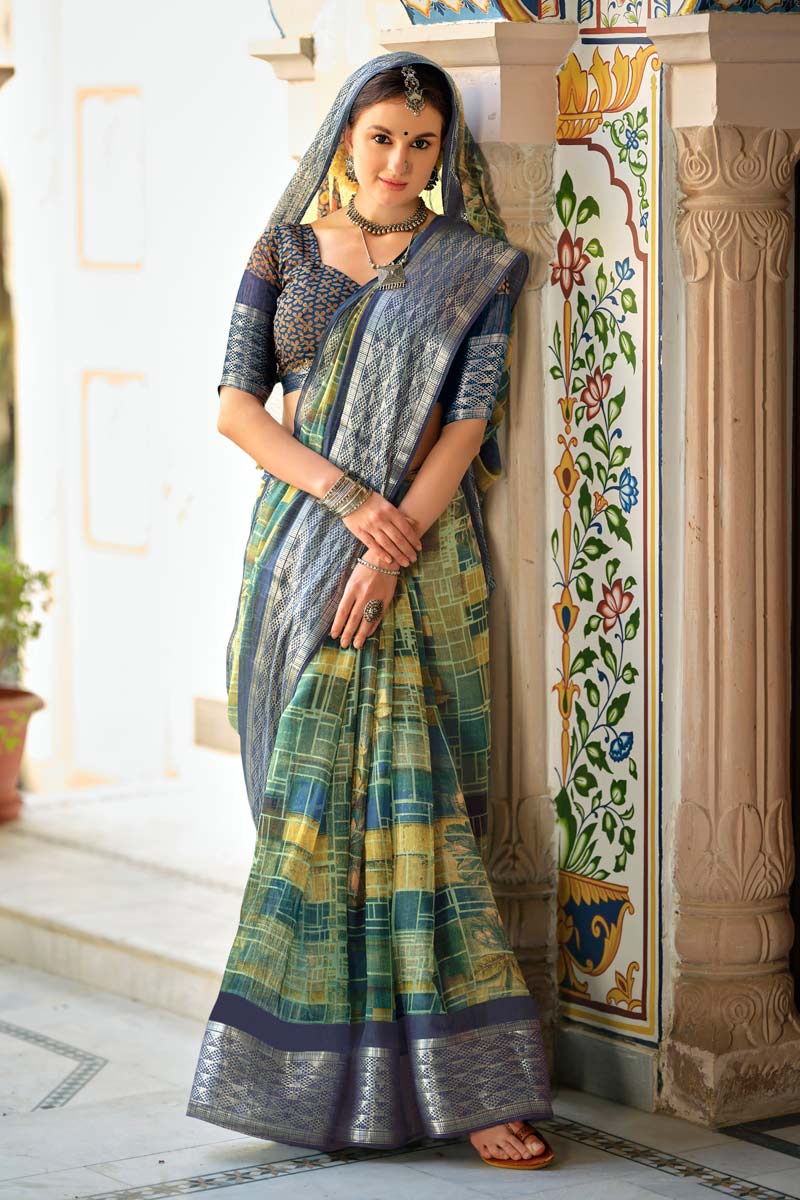 Daily Wear Multi Color Saree With Remarkable Printed Work