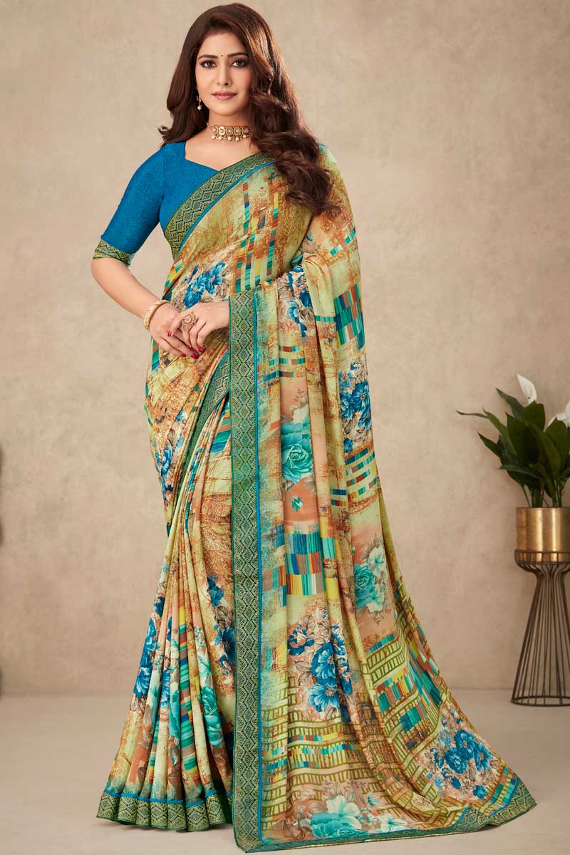 Multi Color Crepe Fabric Casual Look Intricate Printed Saree