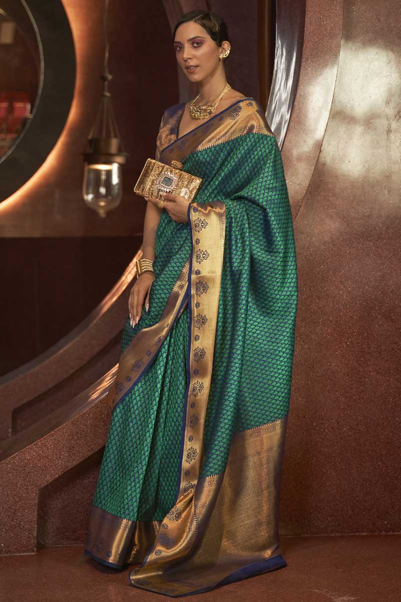 Mesmeric Green Color Weaving Work On Saree In Art Silk Fabric