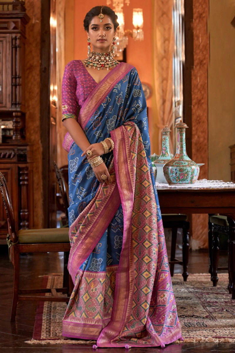 Classic Blue Color Digital Printed Saree In Art Silk Fabric