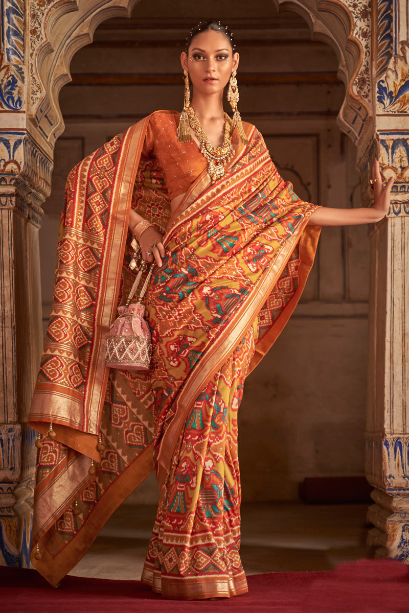 Yellow Color Exquisite Printed Patola Silk Saree