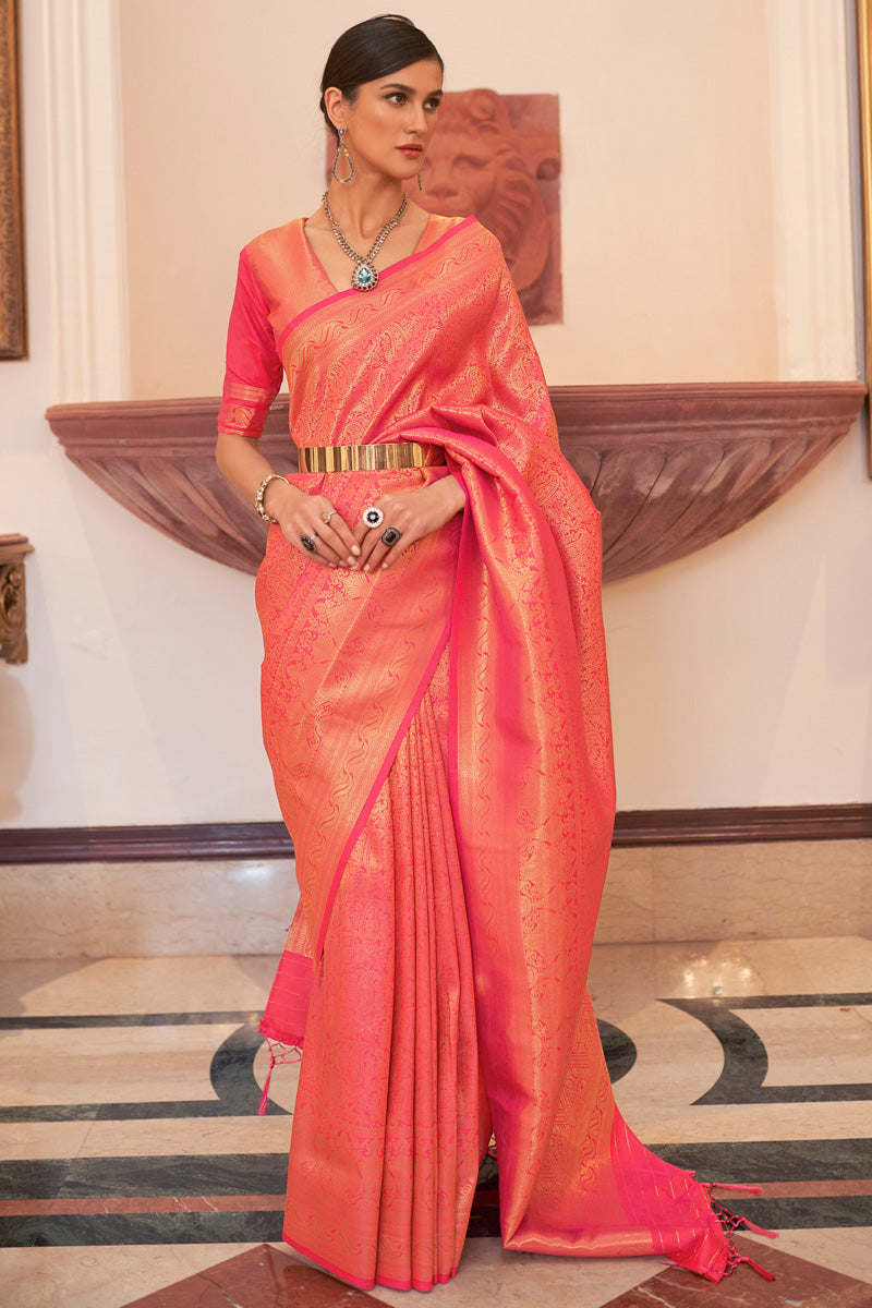 Incredible Art Silk Pink Color Handloom Weaving Saree
