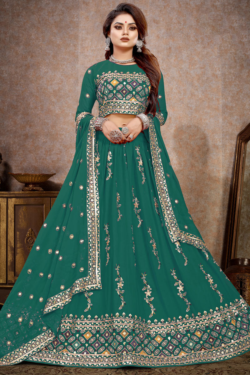 Green Color Sangeet Wear Georgette Fabric Splendid Lehenga