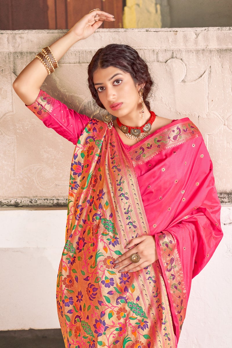 Pink Color Art Silk Fabric Festive Wear Weaving Work Designer Saree