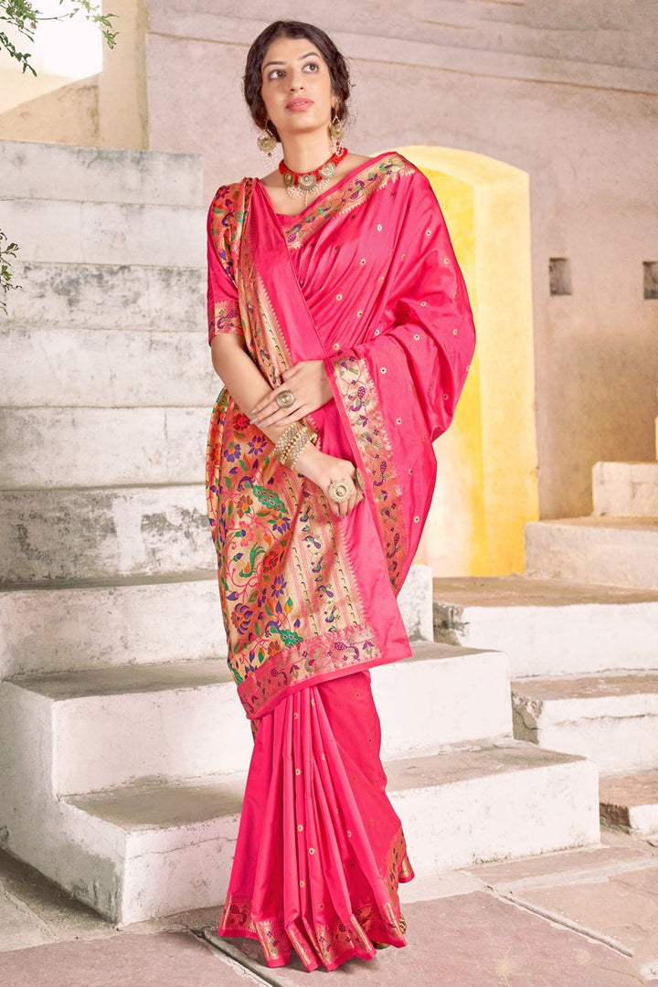 Pink Color Art Silk Fabric Festive Wear Weaving Work Designer Saree