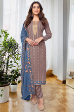 Load image into Gallery viewer, Ginni Kapoor Dark Beige Color Embroidered Salwar Suit In Georgette Chiffon Fabric
