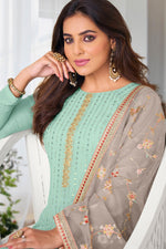Load image into Gallery viewer, Ginni Kapoor Georgette Chiffon Fabric Embroidered Salwar Kameez In Sea Green Color
