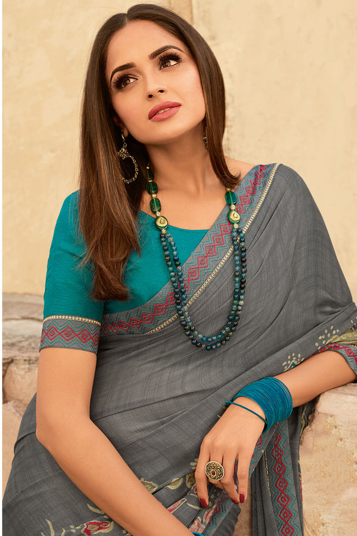 Asmita Sood Fancy Fabric Grey Color Incredible Saree