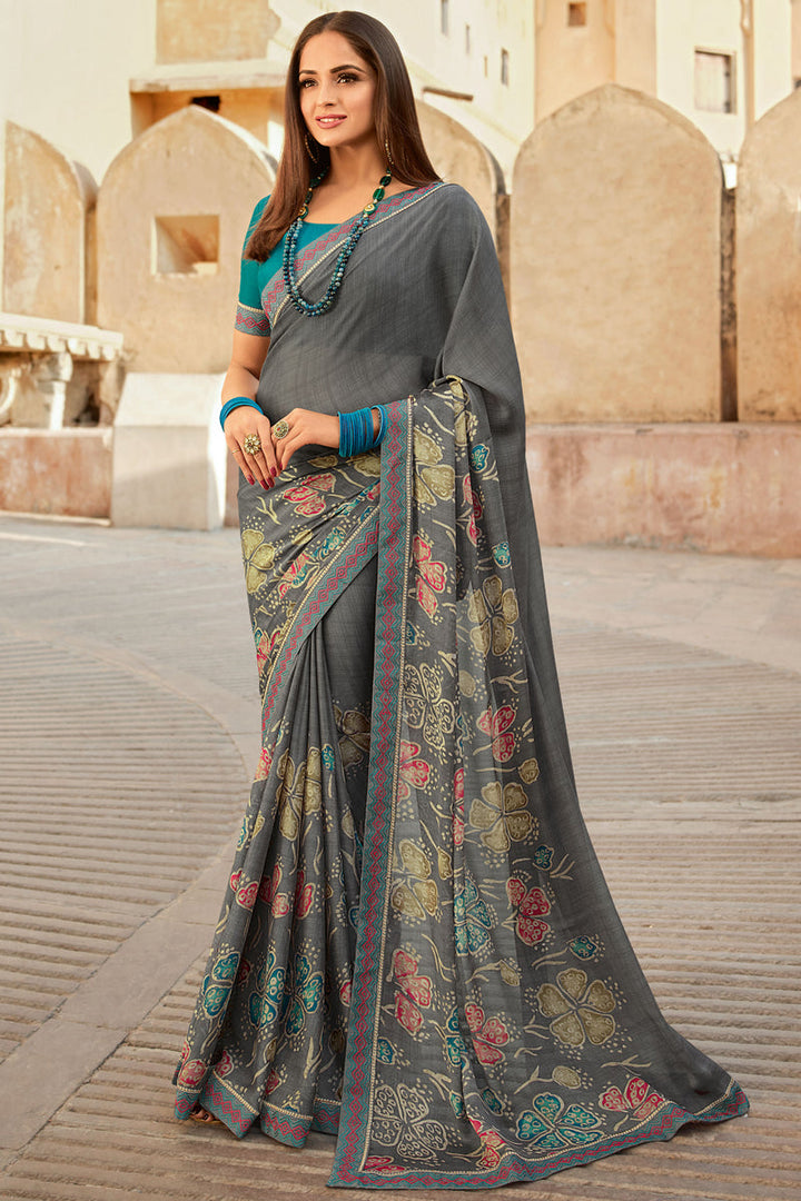 Asmita Sood Fancy Fabric Grey Color Incredible Saree