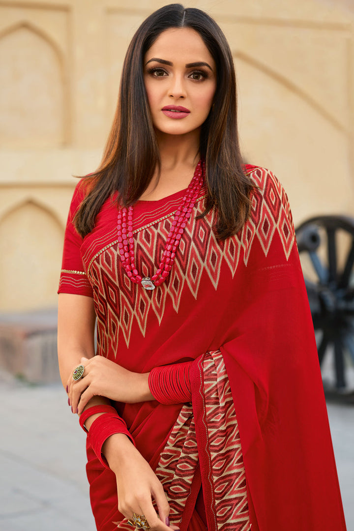 Asmita Sood Fancy Fabric Red Color Majestic Saree
