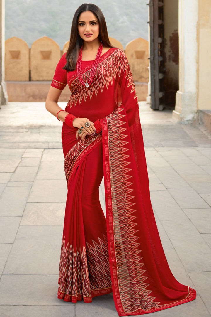 Asmita Sood Fancy Fabric Red Color Majestic Saree
