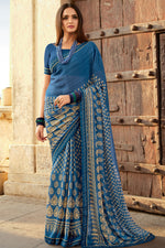Load image into Gallery viewer, Asmita Sood Blue Color Engrossing Saree In Georgette Fabric
