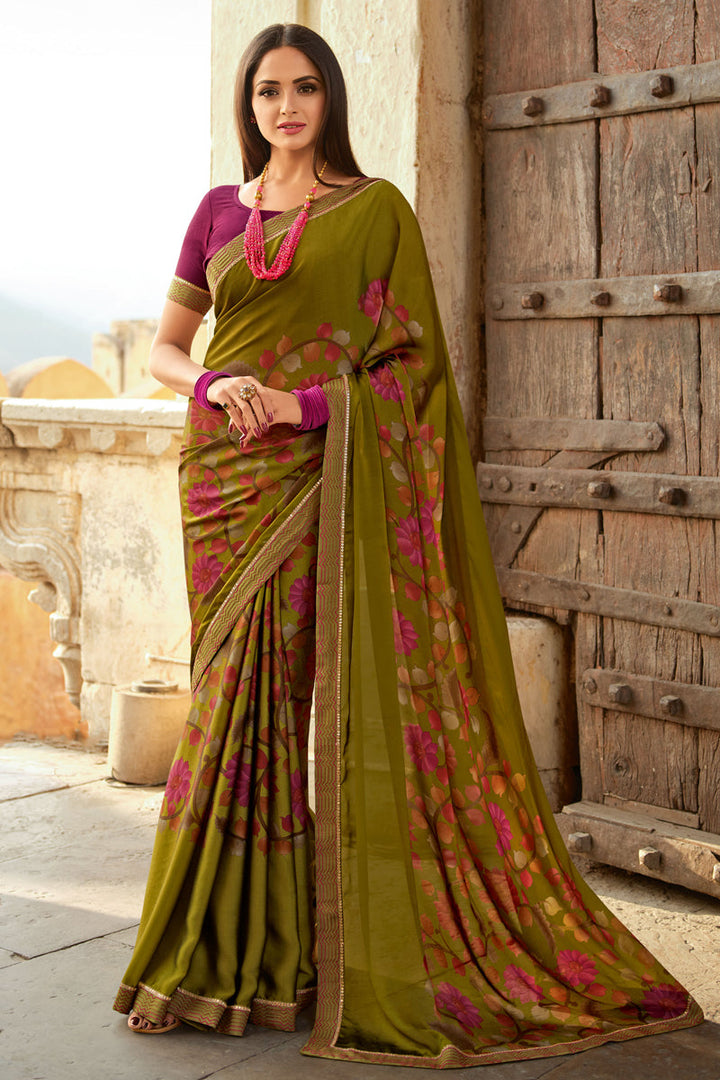 Asmita Sood Green Color Intriguing Georgette Fabric Saree