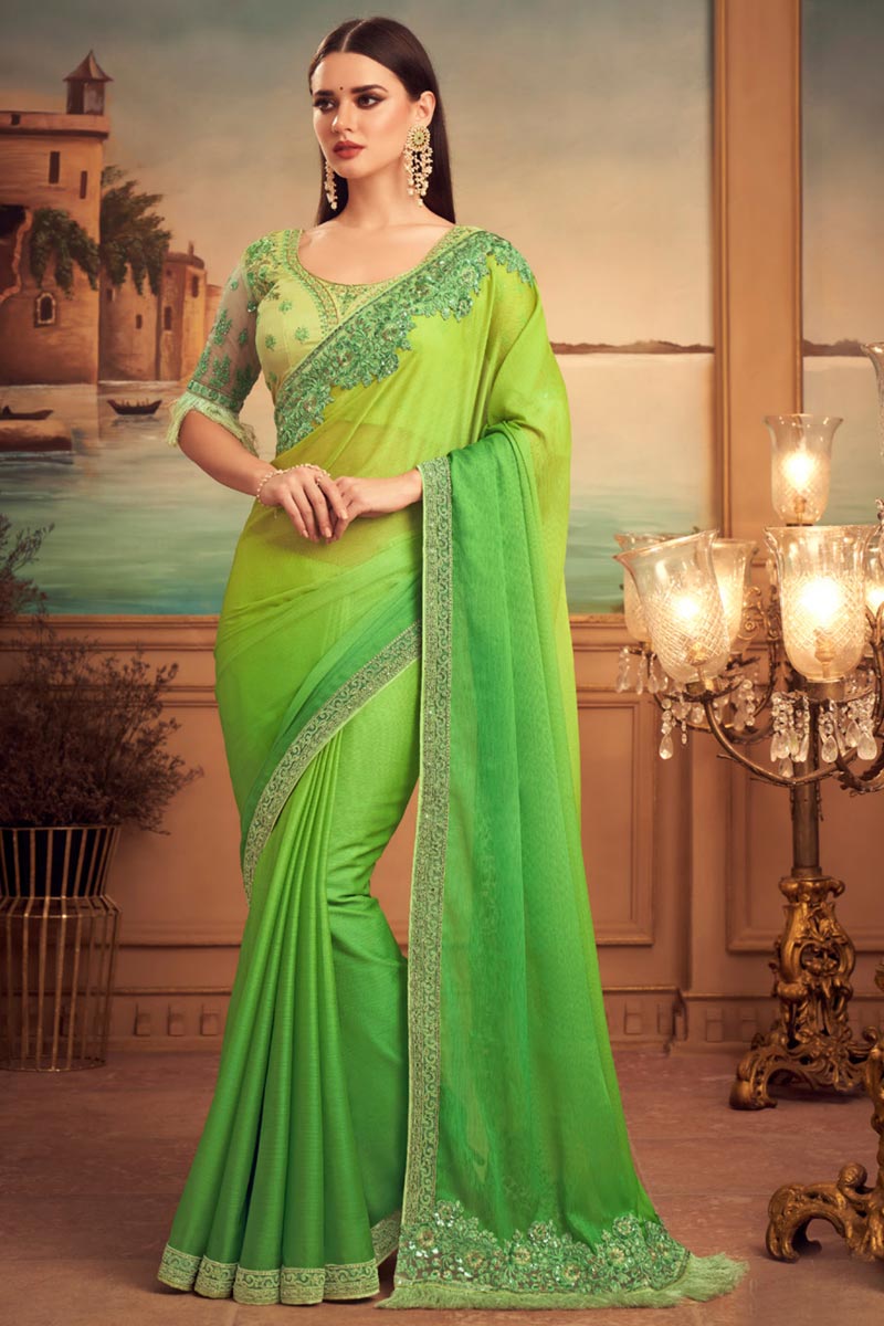 Fancy Art Silk Fabric Sea Green Color Saree