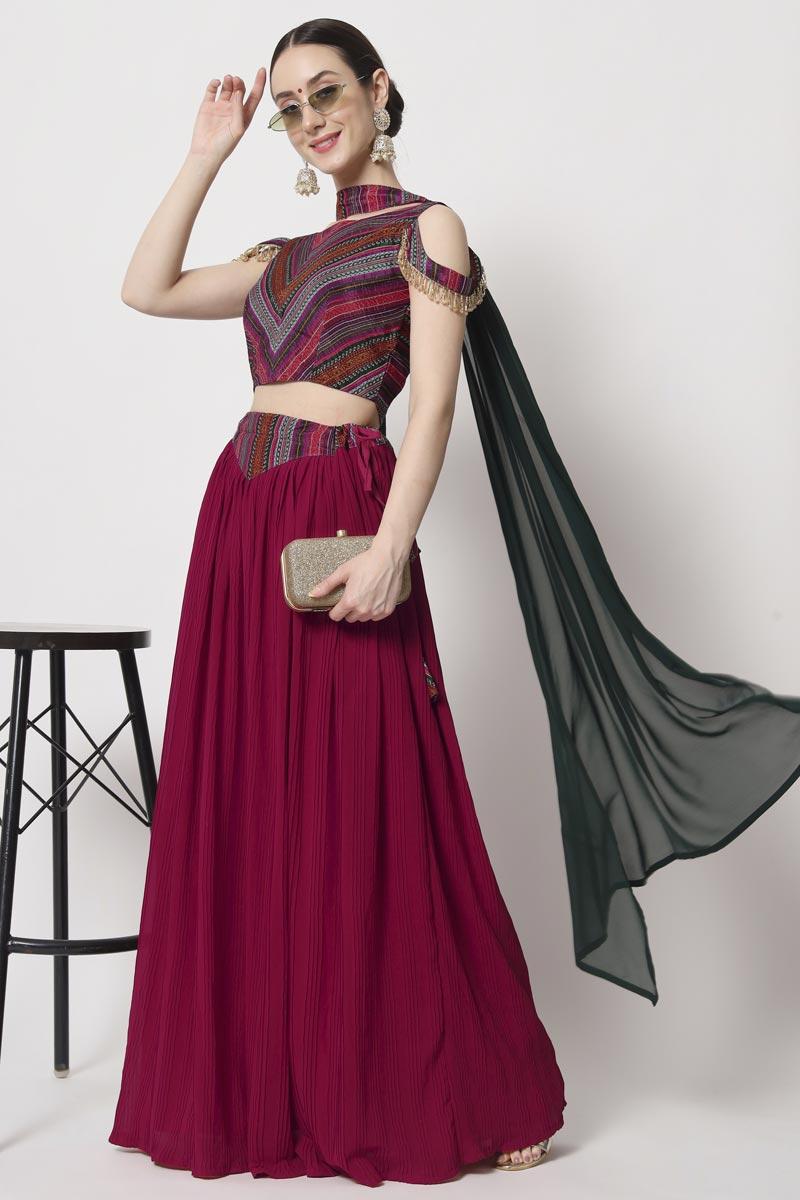 Creative Crush Lehenga Choli In Rani Color Georgette Fabric