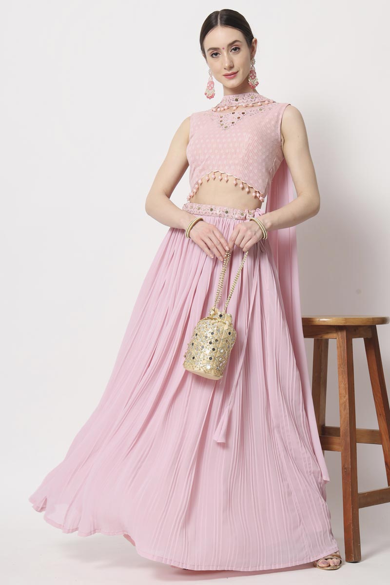 Radiant Pink Color Georgette Fabric Crush Lehenga Choli