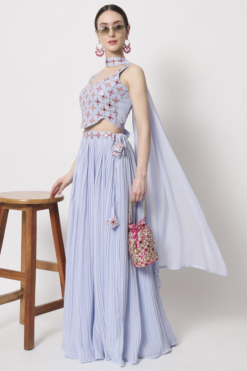 Excellent Georgette Fabric Light Cyan Color Crush Lehenga