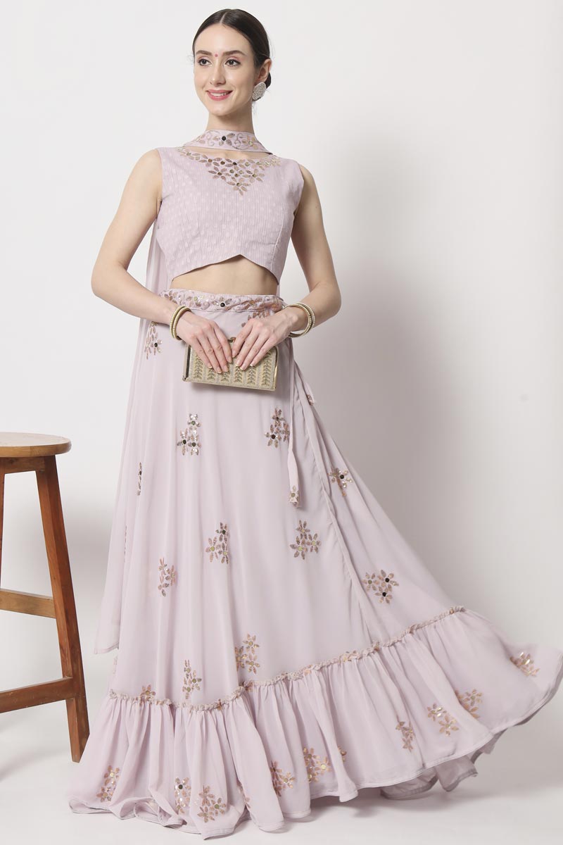 Beguiling Pink Color Georgette Fabric Sequins Designs Lehenga Choli