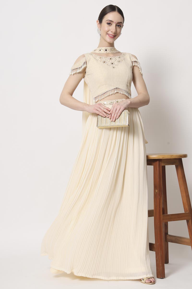 Incredible Georgette Fabric Beige Color Crush Lehenga Choli