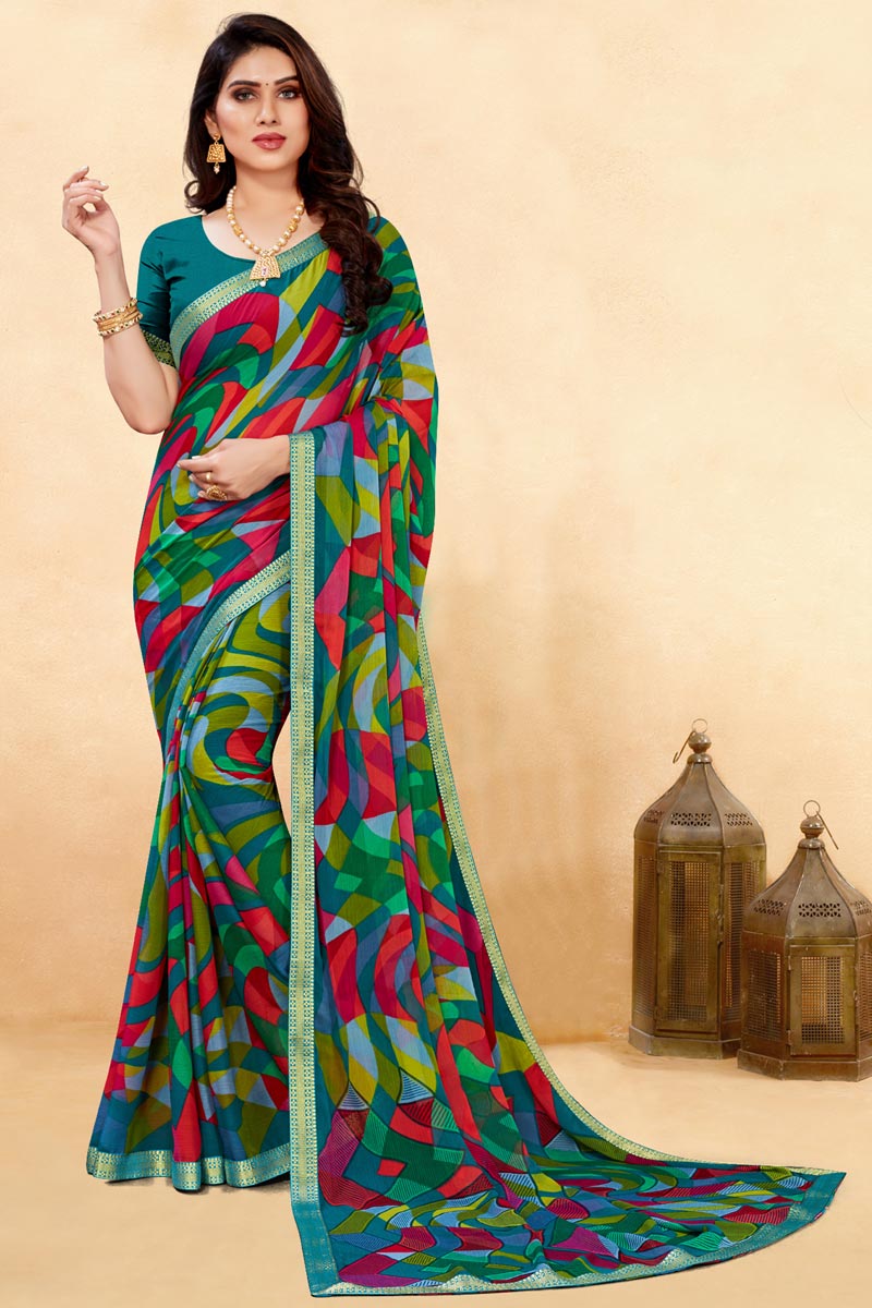 Multi Color Chiffon Fabric Printed Regular Wear Saree