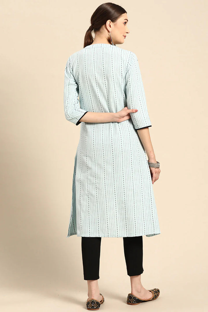 Cotton Fabric Light Cyan Color Kurti In Exceptional Casual Look