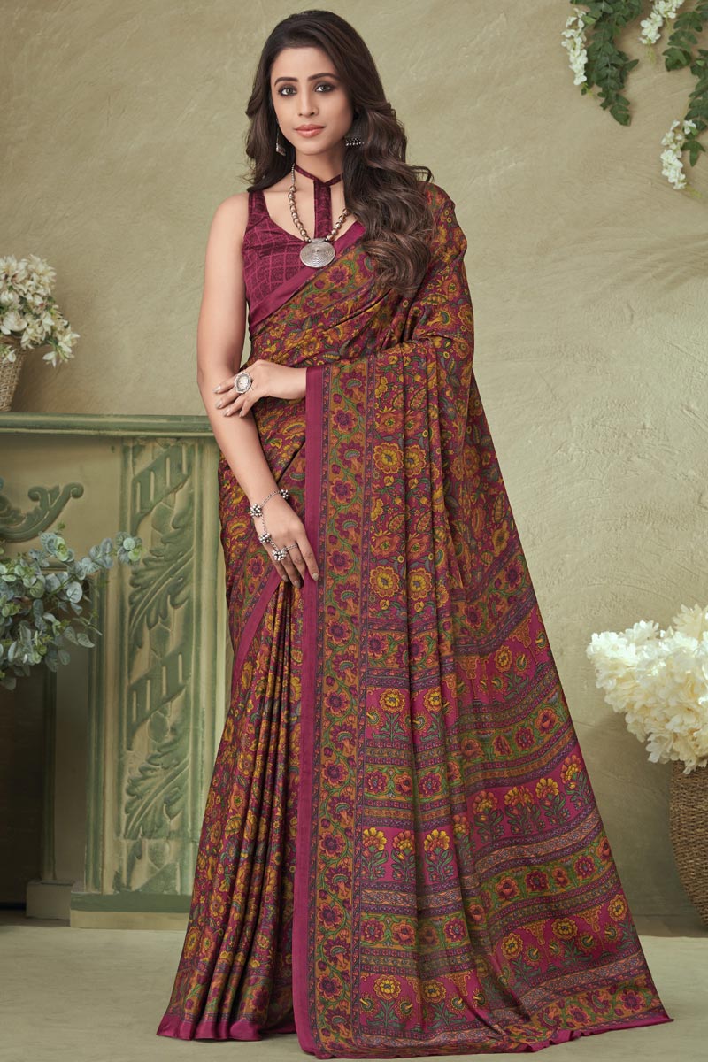 Multi Color Crepe Silk Printed Saree