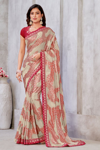 Red Color Glamorous Zari Jacquard Weaving Work Georgette Saree