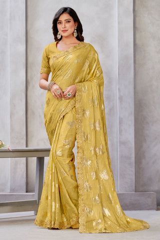 Mustard Color Exquisite Zari Jacquard Weaving Work Georgette Saree