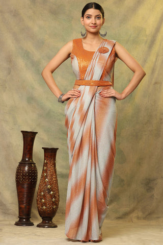 Orange Color Glorious Ready to wear Fancy Fabric Saree With Sequins Work Blouse