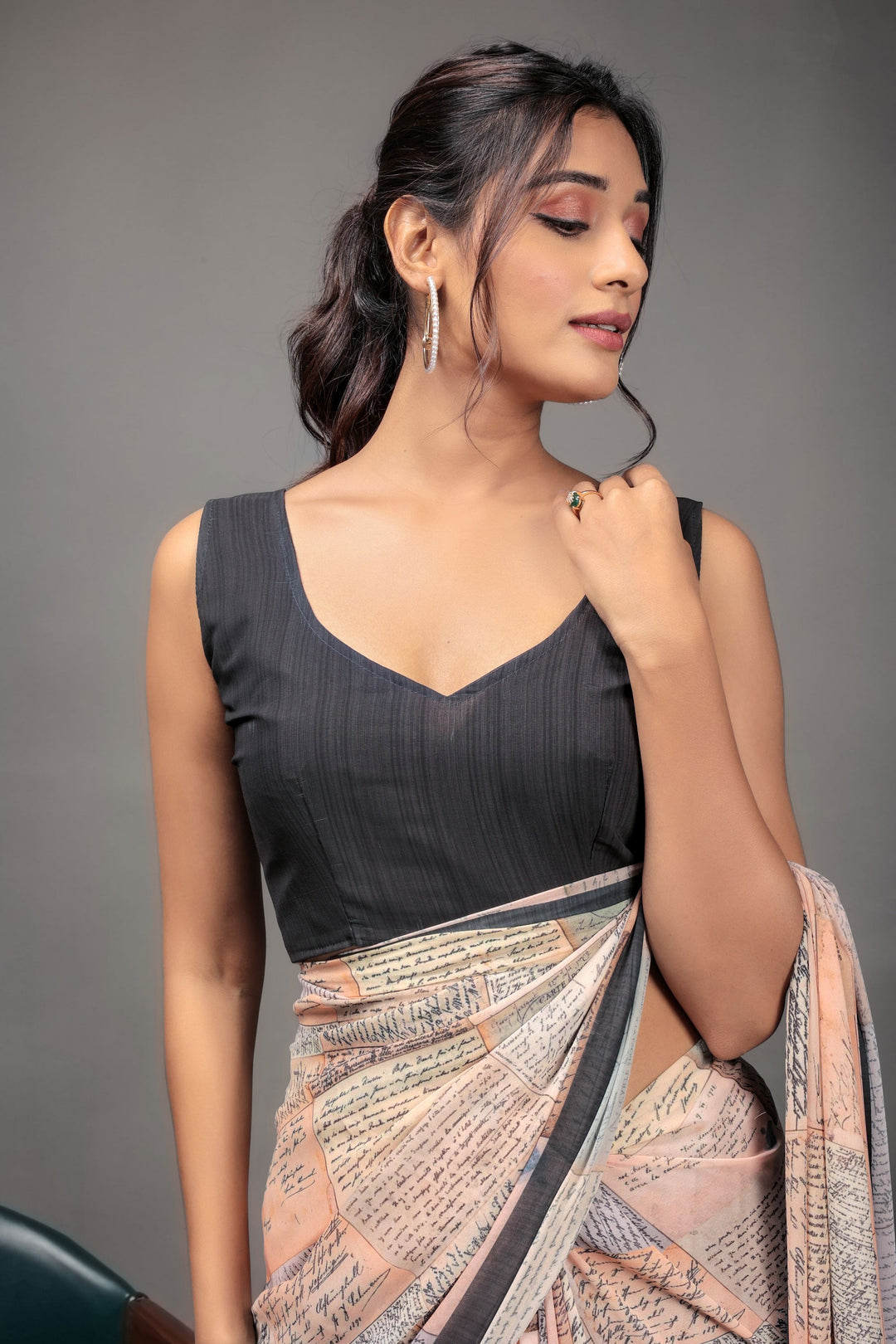 Printed Work On Peach Color Georgette Fabric beautiful Saree | Buy Online India
