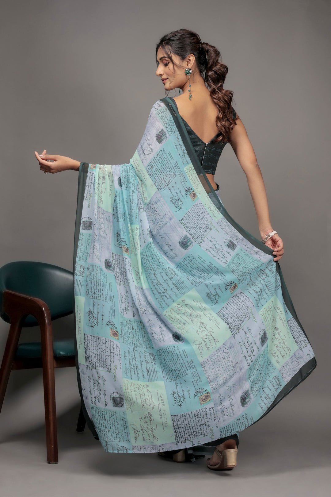 Light Cyan Color Georgette Fabric Engaging Saree With Printed Work | Buy Online India